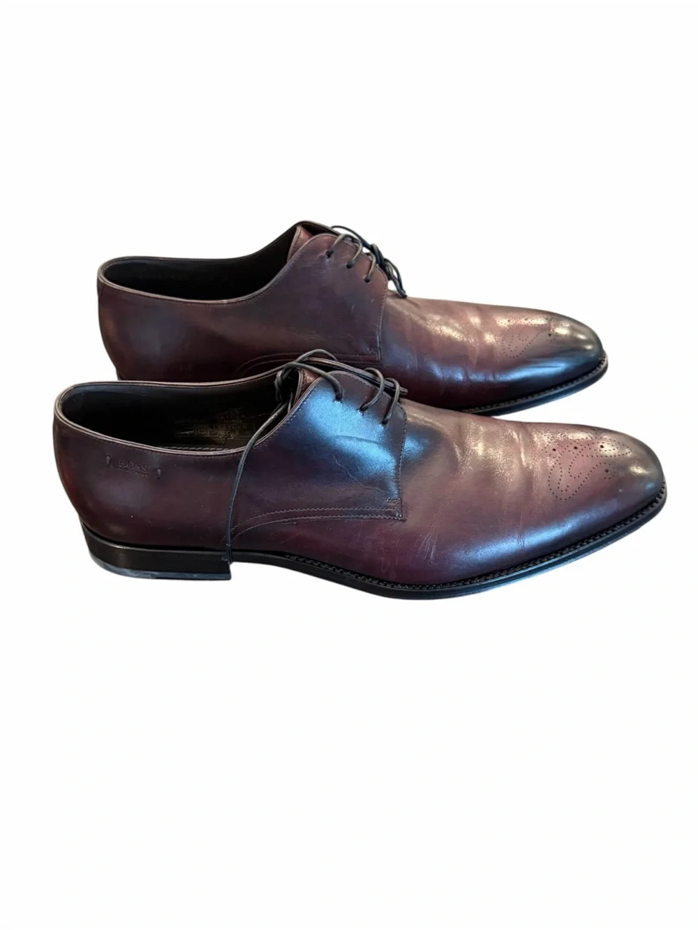 Hugo Boss Colby Leather Derby Dress Shoes Mens 9 Rich Burgundy Business Lace Up
